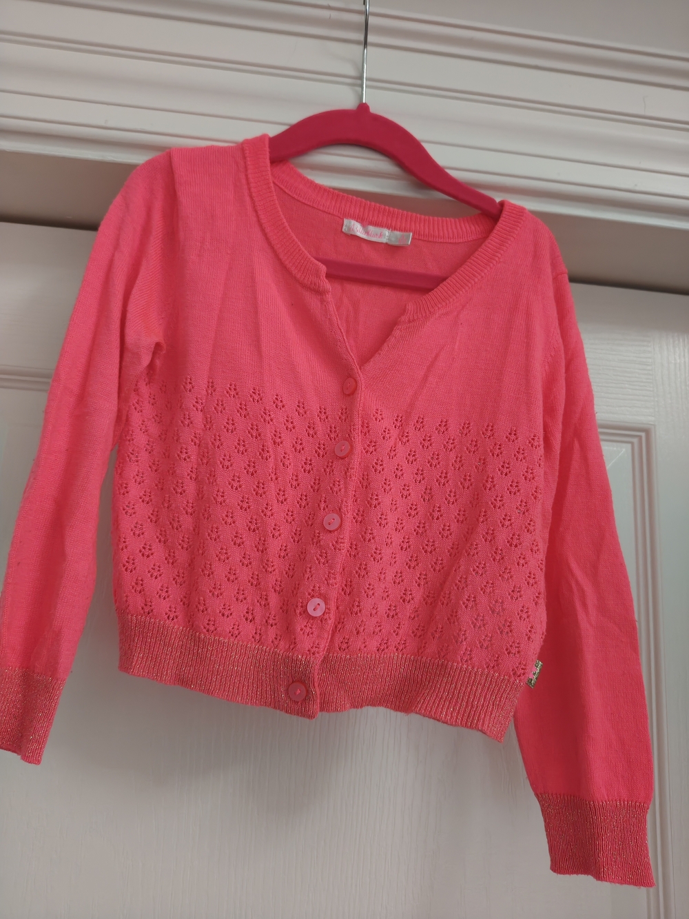 Billieblush Bright Pink Eyelet Knit Cardigan